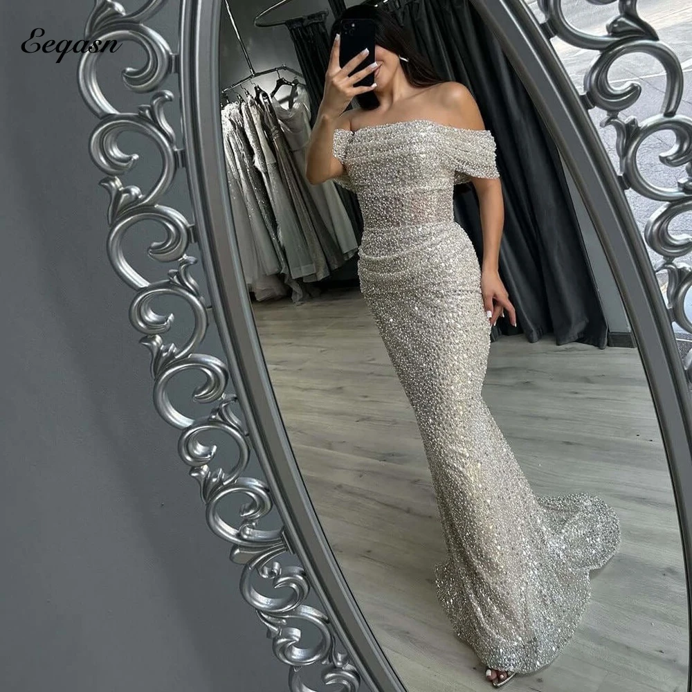 Dubai Stylish Prom Dress Long Off Shoulder Strapless Vestidos de noche Shiny Sequins Formal Evening Gown Maxi Customized
Dubai Stylish Prom Dress Long Off Shoulder Strapless Vestidos de noche Shiny Sequins Formal Evening Gown Maxi Customized