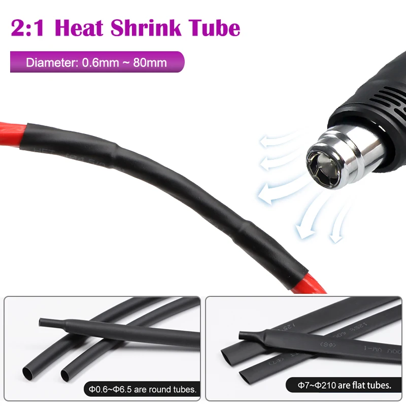 Black 2:1 Heat Shrink Tube Dia 0.6mm ~ 80mm Polyolefin PE DIY Cable Repair Shrinkable Tubing Case Sleeving Wire Sheath Wrap
Black 2:1 Heat Shrink Tube Dia 0.6mm ~ 80mm Polyolefin PE DIY Cable Repair Shrinkable Tubing Case Sleeving Wire Sheath Wrap