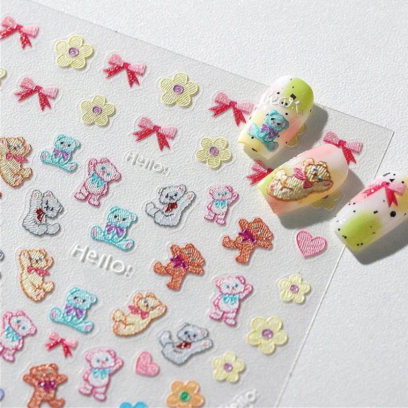 Lovely Embroidered Bear Colored Flowers Love Heart 5D Reliefs Self Adhesive Nail Art Stickers Cute 3D Manicure Decals Wholesale
Lovely Embroidered Bear Colored Flowers Love Heart 5D Reliefs Self Adhesive Nail Art Stickers Cute 3D Manicure Decals Wholesale