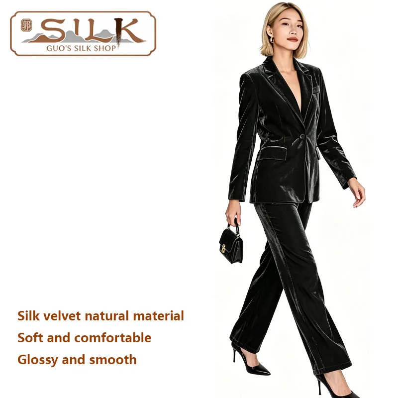 High-end 100% Silk Velvet Women's Suit Set 2 Pieces Elegant Graceful Business and Casual Look - Shiny and Bright Soft and Fine
High-end 100% Silk Velvet Women's Suit Set 2 Pieces Elegant Graceful Business and Casual Look - Shiny and Bright Soft and Fine