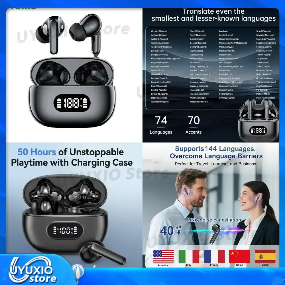 UYUXIO TWS AI Language Wireless Earphone Real Time Translation Earbuds with 144 Online Languages In Ear Translator Headphone
UYUXIO TWS AI Language Wireless Earphone Real Time Translation Earbuds with 144 Online Languages In Ear Translator Headphone