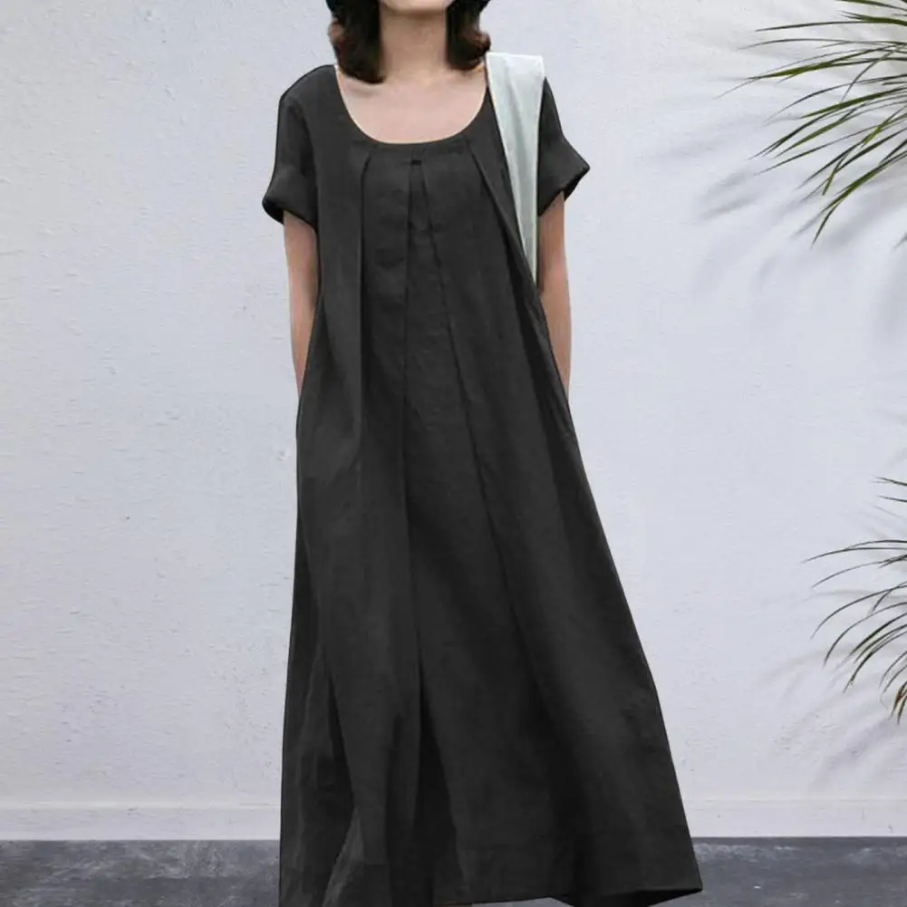 Pleated Midi Dress Elegant A-line Midi Dress with Pleated Swing Design for Women Soft Breathable Summer Dress with Round Neck
Pleated Midi Dress Elegant A-line Midi Dress with Pleated Swing Design for Women Soft Breathable Summer Dress with Round Neck