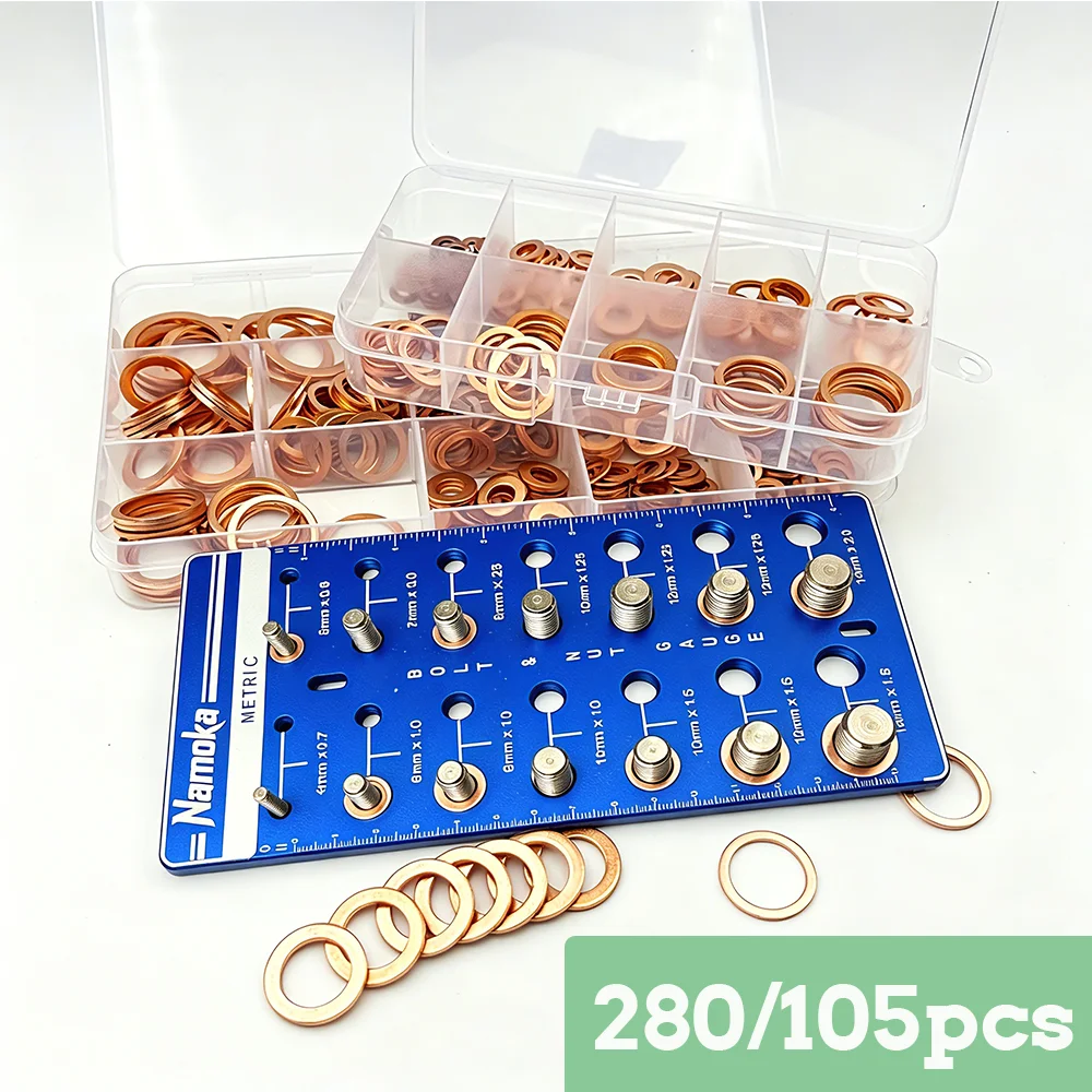 Premium Copper Metric Sealing Crush Washers Kit Flat Ring Oil Drain Plug Crush Gasket Seal Bolt for Automotive Motorcycles
Premium Copper Metric Sealing Crush Washers Kit Flat Ring Oil Drain Plug Crush Gasket Seal Bolt for Automotive Motorcycles