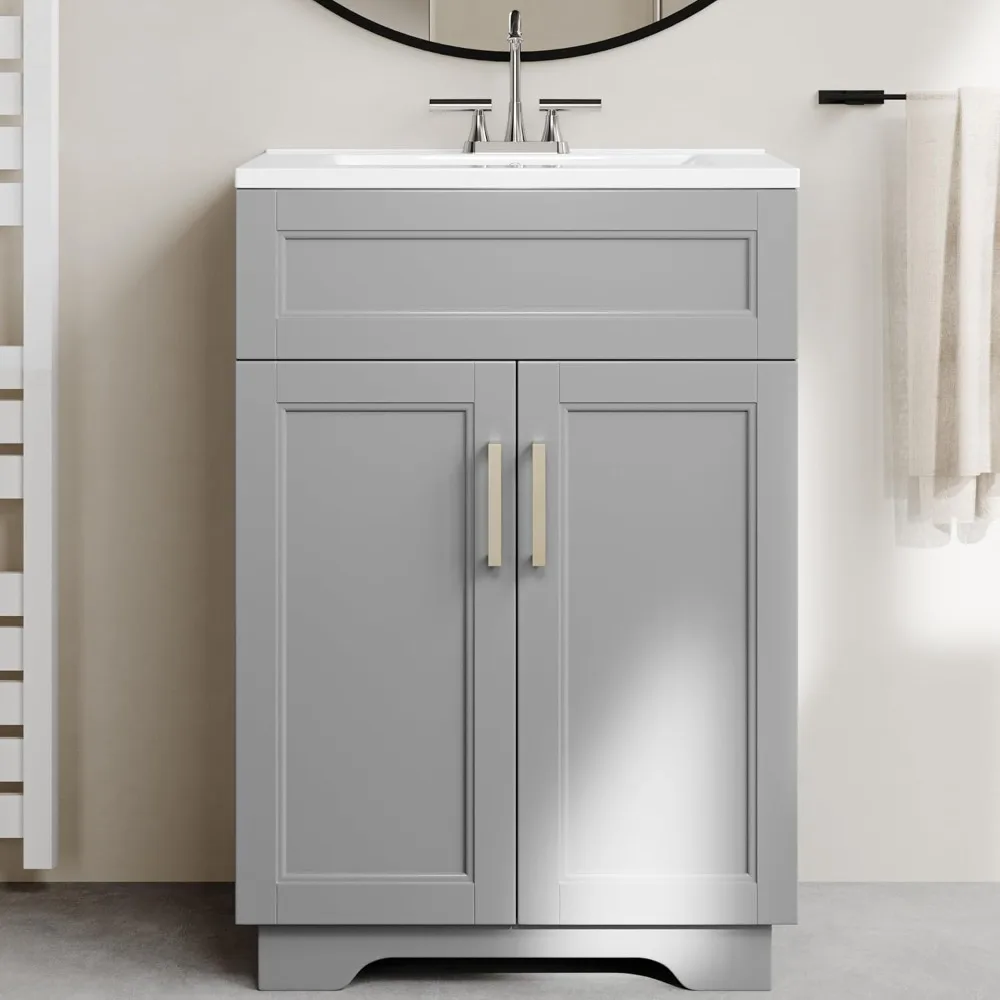 Bathroom Vanity with Ceramic Sink, Wooden Double Door Bathroom Storage Vanity with 24 Inch,Small Quick Assembly Bathroom Cabinet
Bathroom Vanity with Ceramic Sink, Wooden Double Door Bathroom Storage Vanity with 24 Inch,Small Quick Assembly Bathroom Cabinet