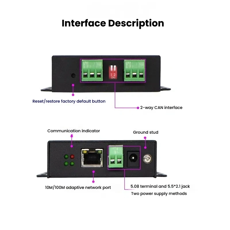 Isolated 2-way CAN to Network CAN Bus Protocol to RJ45 Network Port Communication Isolated Industrial CANBUS Converter Debugger
Isolated 2-way CAN to Network CAN Bus Protocol to RJ45 Network Port Communication Isolated Industrial CANBUS Converter Debugger