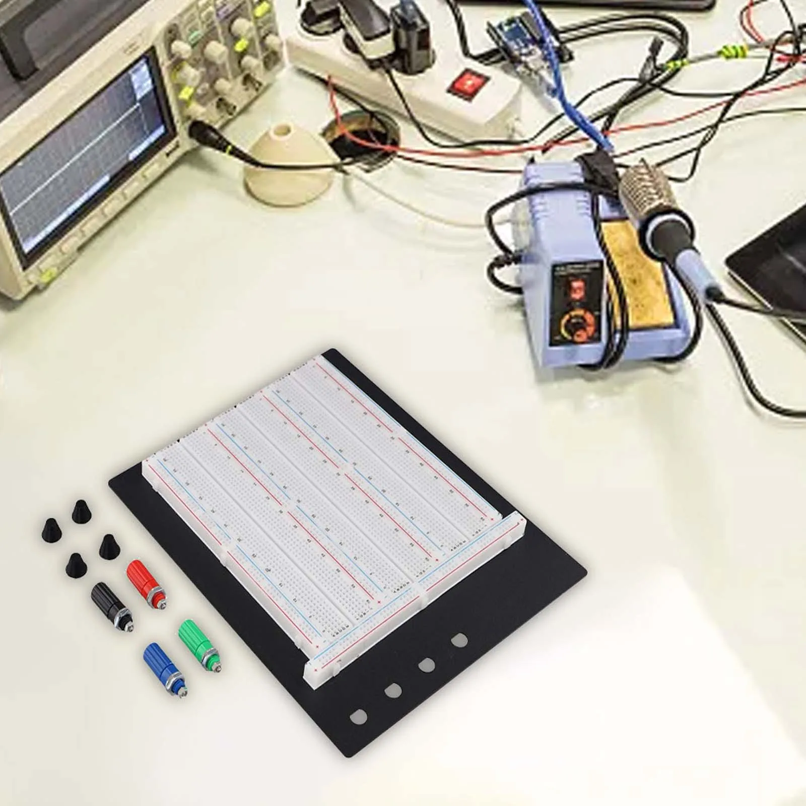 Environmentally Friendly Solderless Breadboard for Quick Circuit Testing Features 2390 Tie Points and 4 Binding Posts
Environmentally Friendly Solderless Breadboard for Quick Circuit Testing Features 2390 Tie Points and 4 Binding Posts