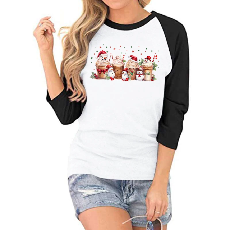 Cute Christmas Coffee Snowman Print T Shirts For Women Three Quarter Sleeve Shirts Funny Round Neck Tee Shirt Casual Summer Tops
Cute Christmas Coffee Snowman Print T Shirts For Women Three Quarter Sleeve Shirts Funny Round Neck Tee Shirt Casual Summer Tops