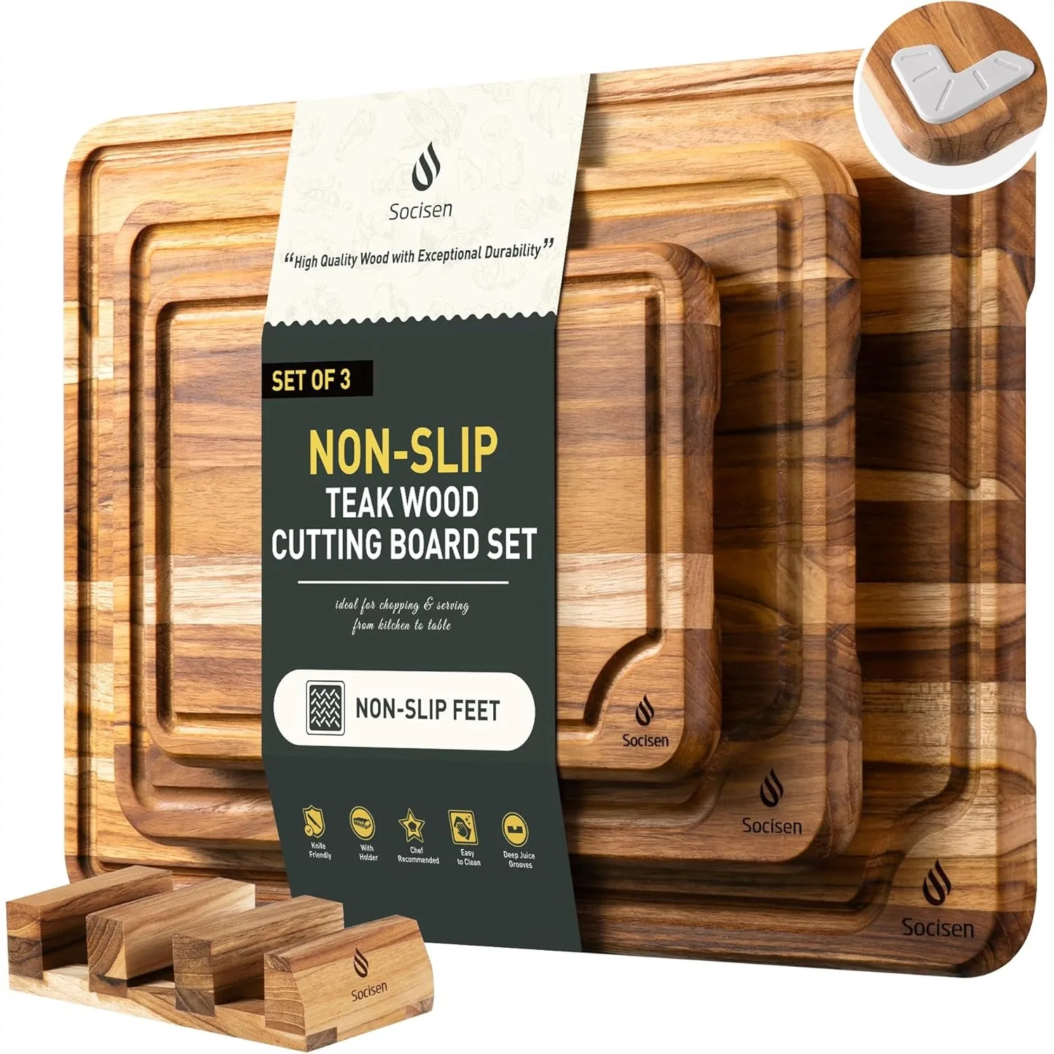3-Pack Teak Wood Cutting Board Set for Kitchen Charcuterie Serving Heavy Duty with Non-Slip Base, Large Medium Small Sizes
3-Pack Teak Wood Cutting Board Set for Kitchen Charcuterie Serving Heavy Duty with Non-Slip Base, Large Medium Small Sizes