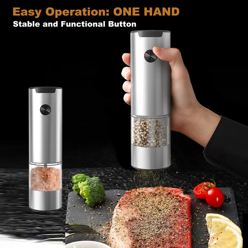 New Salt and Pepper Mill Electric Set of 2 with Base, Adjustable Coarseness Spice Mill, Automatic Grinding, LED Light
New Salt and Pepper Mill Electric Set of 2 with Base, Adjustable Coarseness Spice Mill, Automatic Grinding, LED Light