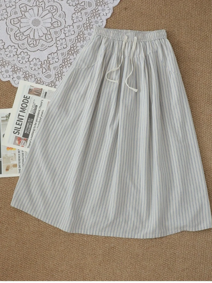 Blue Striped Elastic Waist Drawstring Lazy Style Slimming Mid-Length Skirt Women's Summer Japanese Artistic A-Line Skirt
Blue Striped Elastic Waist Drawstring Lazy Style Slimming Mid-Length Skirt Women's Summer Japanese Artistic A-Line Skirt