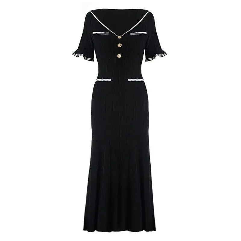 High Quality Women's Fashion Knitted Short Sleeve Slim Fit Dress Turn-down Collar Spring Summer New Arrival Elegant Lady Style
High Quality Women's Fashion Knitted Short Sleeve Slim Fit Dress Turn-down Collar Spring Summer New Arrival Elegant Lady Style