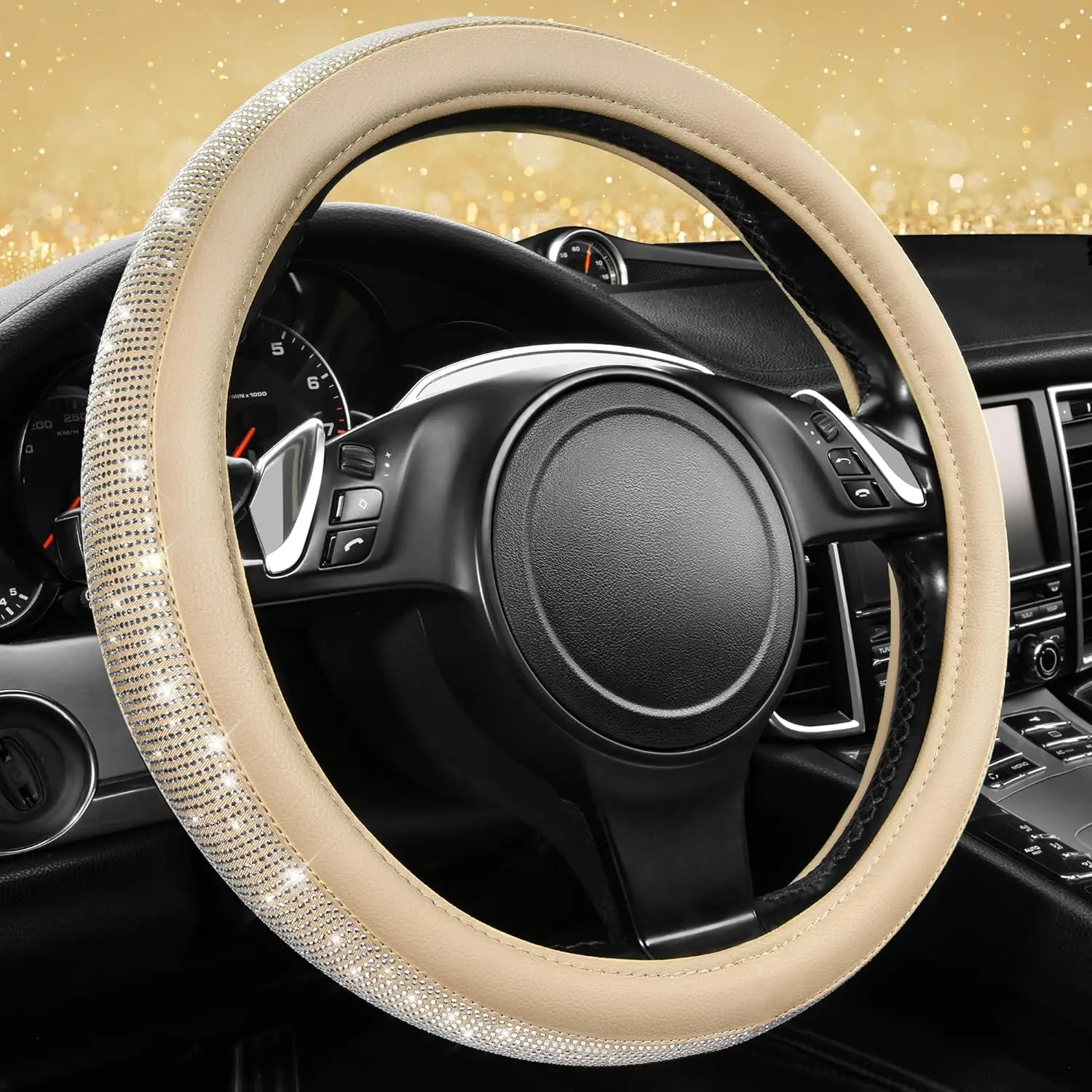 Protège-Volant en Cuir Beige à Strass Étincelants - Couverture Diamantée Universelle 37-38 cm pour Femmes,Antidérapant pour
Protège-Volant en Cuir Beige à Strass Étincelants - Couverture Diamantée Universelle 37-38 cm pour Femmes,Antidérapant pour