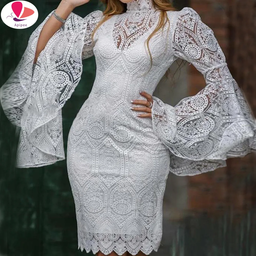 Sexy Lace Embroidery Women Dress Elegant Flare Sleeve Female Party Dress Ruffled Ladies Autumn Office Dress Vestidos
Sexy Lace Embroidery Women Dress Elegant Flare Sleeve Female Party Dress Ruffled Ladies Autumn Office Dress Vestidos
