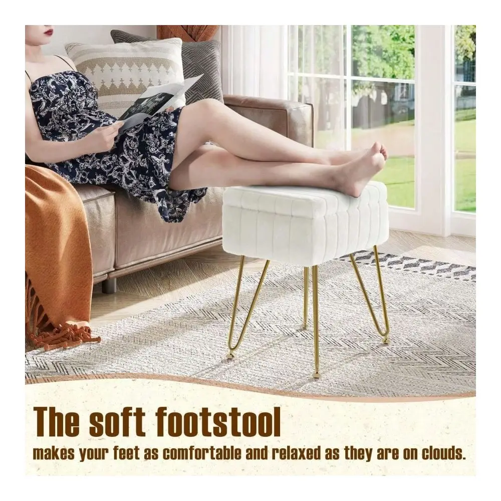 Vanity Stool Chair Faux Fur With Storage, 15.7 L X 11.8 W X 19.4 H Soft Ottoman 4 Metal Legs With AntiSlip Feet, Furry Padded S
Vanity Stool Chair Faux Fur With Storage, 15.7 L X 11.8 W X 19.4 H Soft Ottoman 4 Metal Legs With AntiSlip Feet, Furry Padded S