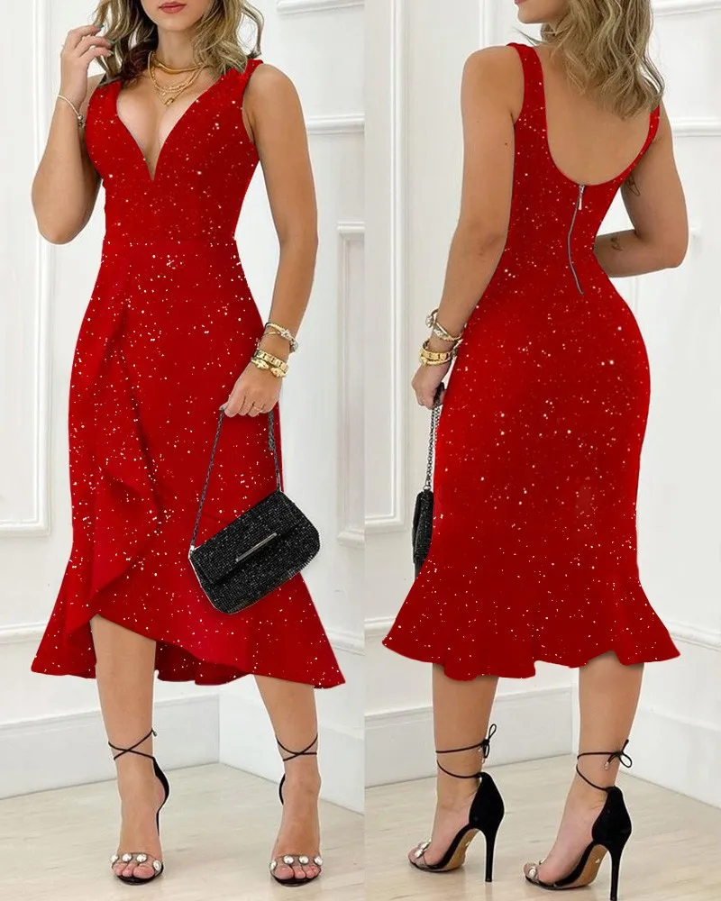 Women's Party Dress 2024 Spring Summer Latest Solid Color Elegant V-Neck Sexy Sling Type Sleeveless Backless Ruffle Edge Skirt
Women's Party Dress 2024 Spring Summer Latest Solid Color Elegant V-Neck Sexy Sling Type Sleeveless Backless Ruffle Edge Skirt