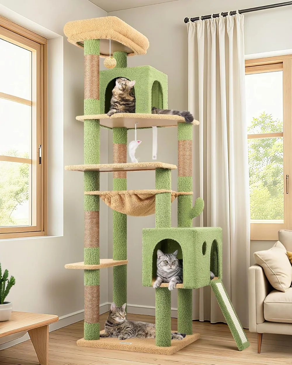 70in Tall Cactus Cat Tree Tower with Scratching Posts, Hammock & Condos for Large Indoor Cats
70in Tall Cactus Cat Tree Tower with Scratching Posts, Hammock & Condos for Large Indoor Cats