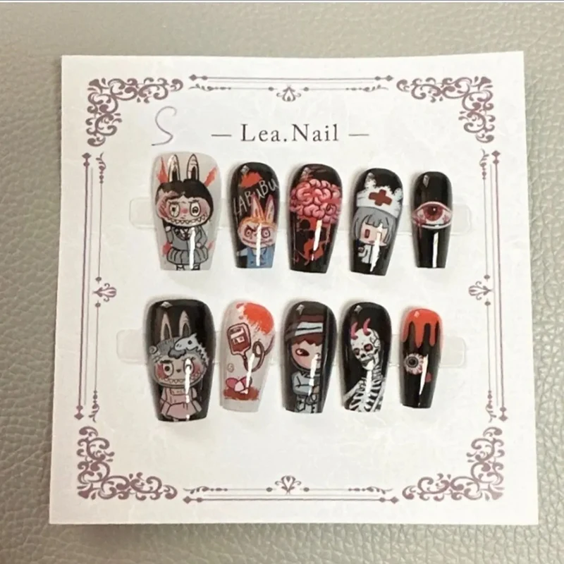 Handmade Press-on Nails for Women-Black White Kawaii Goth Unique Rabbit Skull Brain Nurse Eye Drip Crosses Halloween Daily Wear
Handmade Press-on Nails for Women-Black White Kawaii Goth Unique Rabbit Skull Brain Nurse Eye Drip Crosses Halloween Daily Wear