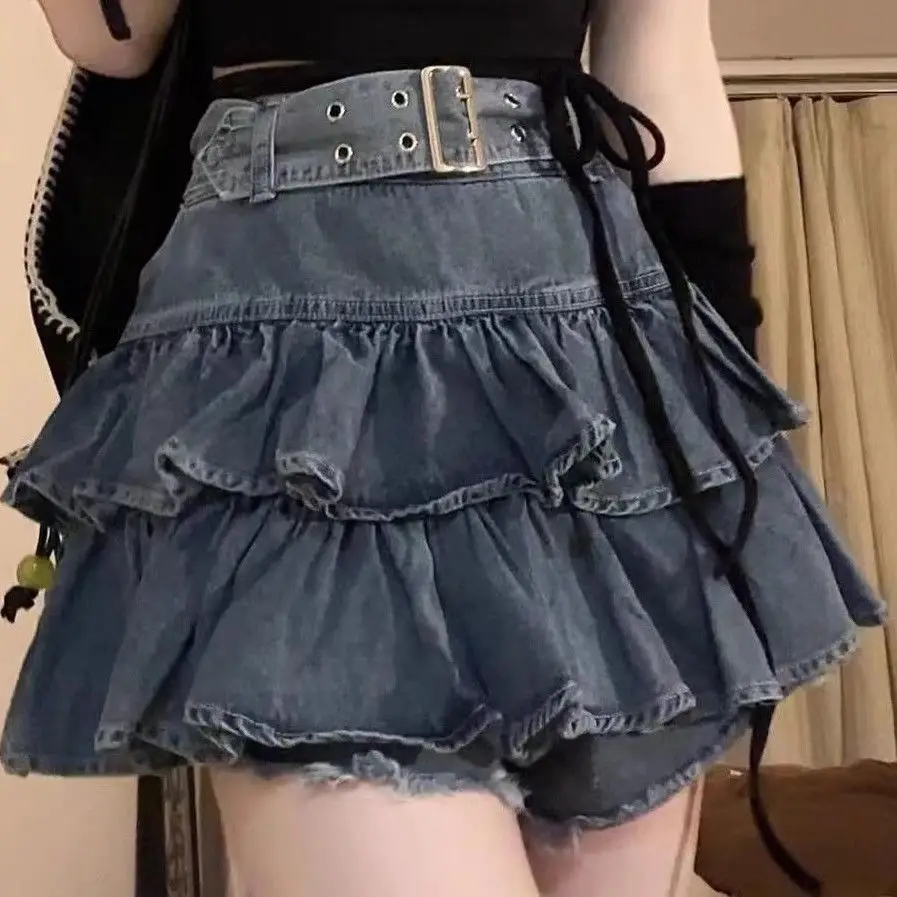 Women Denim Mini Skirt 2025 Fashion Y2K Vintage High Waist Jeans A-line Double Ruffles Harajuku Chic Denim Skirts with belt 
Women Denim Mini Skirt 2025 Fashion Y2K Vintage High Waist Jeans A-line Double Ruffles Harajuku Chic Denim Skirts with belt