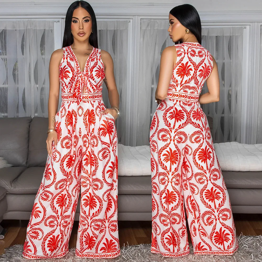 version European and American loose jumpsuit women's clothing, sleeveless lace-up top, zipper-style printed jumpsuit
version European and American loose jumpsuit women's clothing, sleeveless lace-up top, zipper-style printed jumpsuit