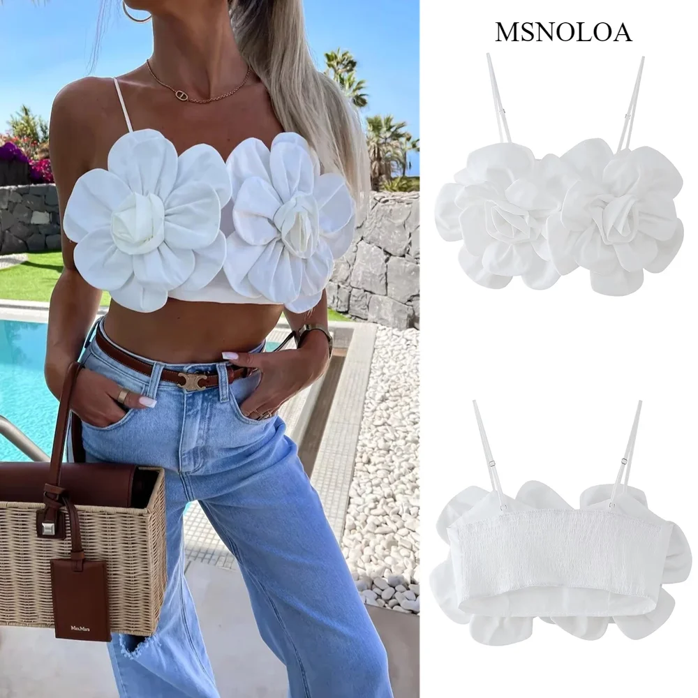 3D Flower Lace-up Spaghetti Strap Top Women White Backless Sleeveless Crop Tops 2024 Spring Summer Fashion Ladies New Sexy Vest
3D Flower Lace-up Spaghetti Strap Top Women White Backless Sleeveless Crop Tops 2024 Spring Summer Fashion Ladies New Sexy Vest