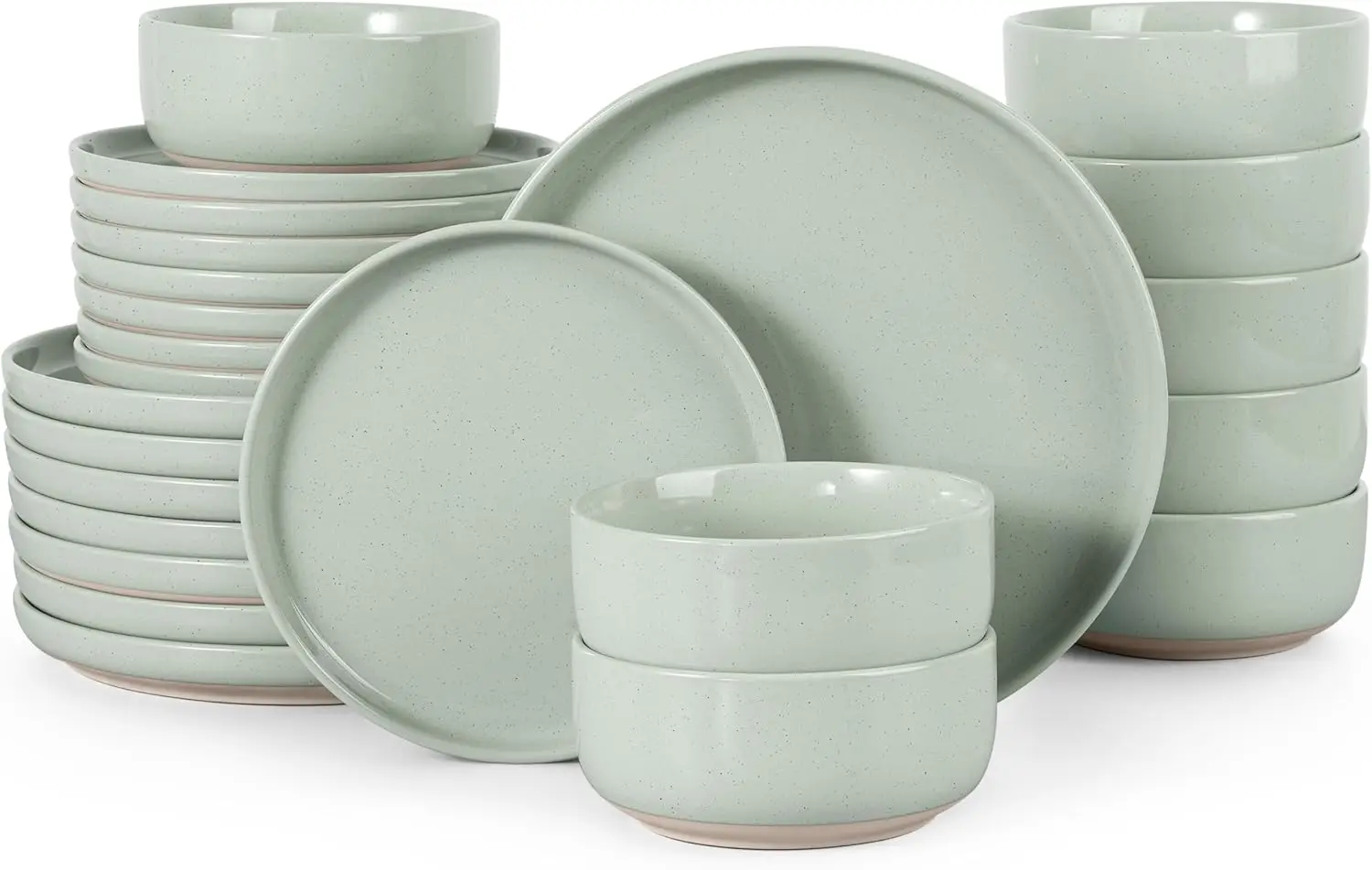 Stoneware Dinnerware Sets, 24-Piece Plates and Bowls Set for 8, Dishes Set for Home Restaurant,Speckled Asparagus Green 
Stoneware Dinnerware Sets, 24-Piece Plates and Bowls Set for 8, Dishes Set for Home Restaurant,Speckled Asparagus Green
