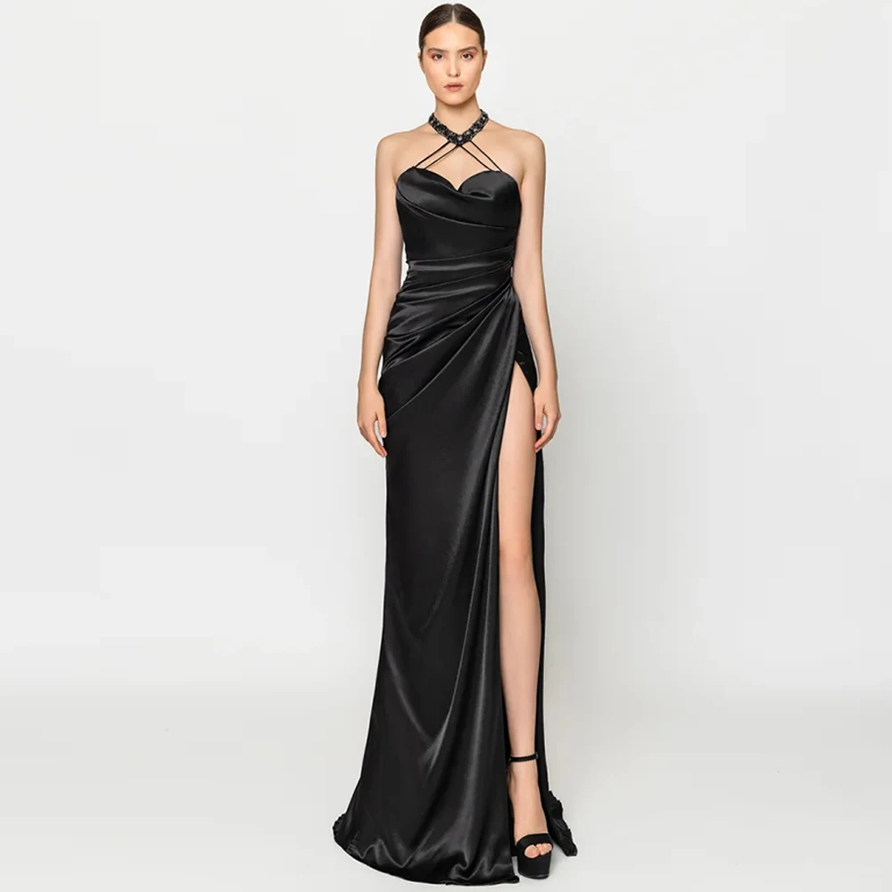 Sexy Black Satin Side Slit Evening Dress Elegant Mermaid Customized Party Dresses Delicate Sweep Train Special Occasion Gowns
Sexy Black Satin Side Slit Evening Dress Elegant Mermaid Customized Party Dresses Delicate Sweep Train Special Occasion Gowns