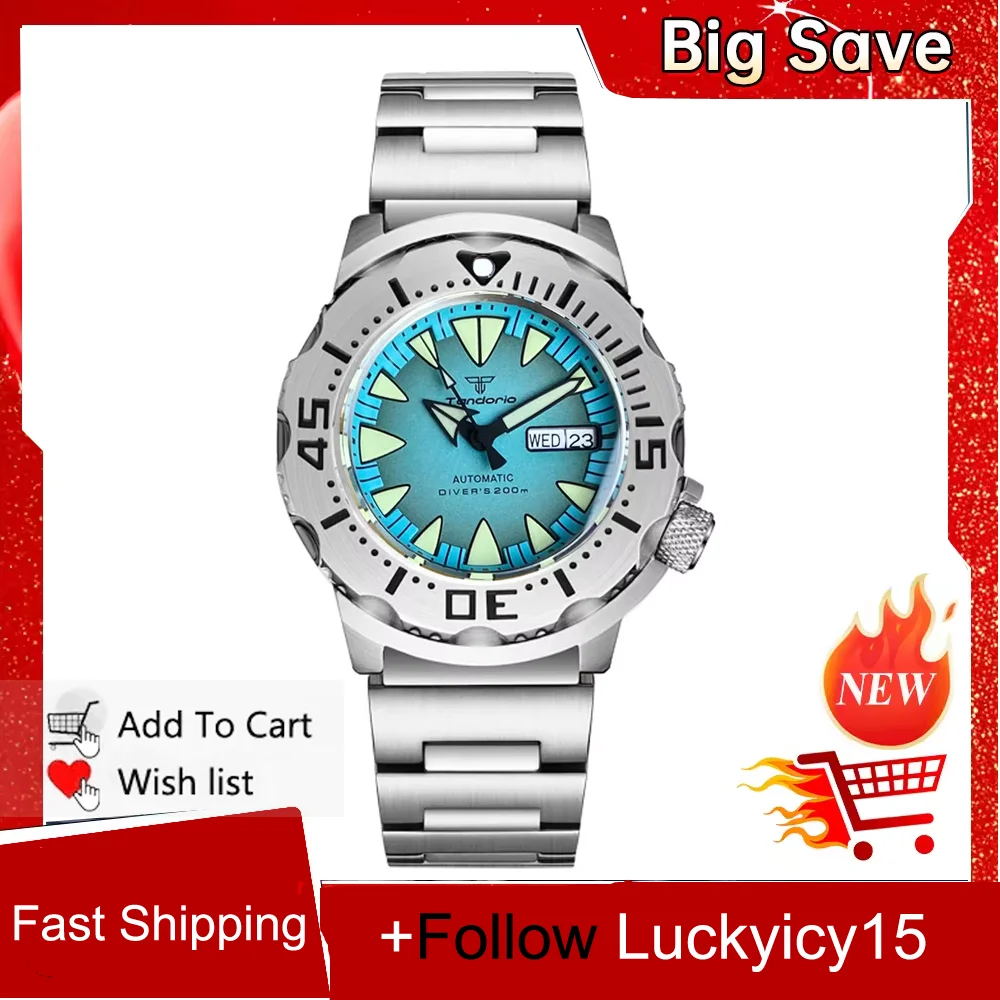 200m Waterproof Diving Monster Watch Men Tandorio 42MM Sky Blue Yellow Dial Automatic NH36 Watch Sapphire Glass AR Coating
200m Waterproof Diving Monster Watch Men Tandorio 42MM Sky Blue Yellow Dial Automatic NH36 Watch Sapphire Glass AR Coating