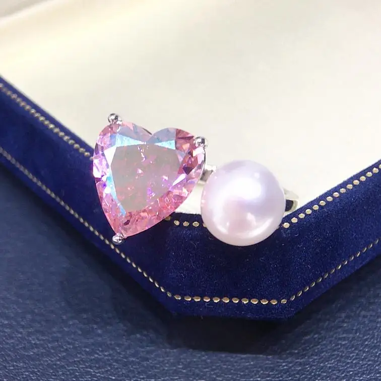 Seiko Aurora Natural Freshwater Pearl Ring Pink Heart Shaped Large Zircon Open End Ring Versatile Handmade
Seiko Aurora Natural Freshwater Pearl Ring Pink Heart Shaped Large Zircon Open End Ring Versatile Handmade