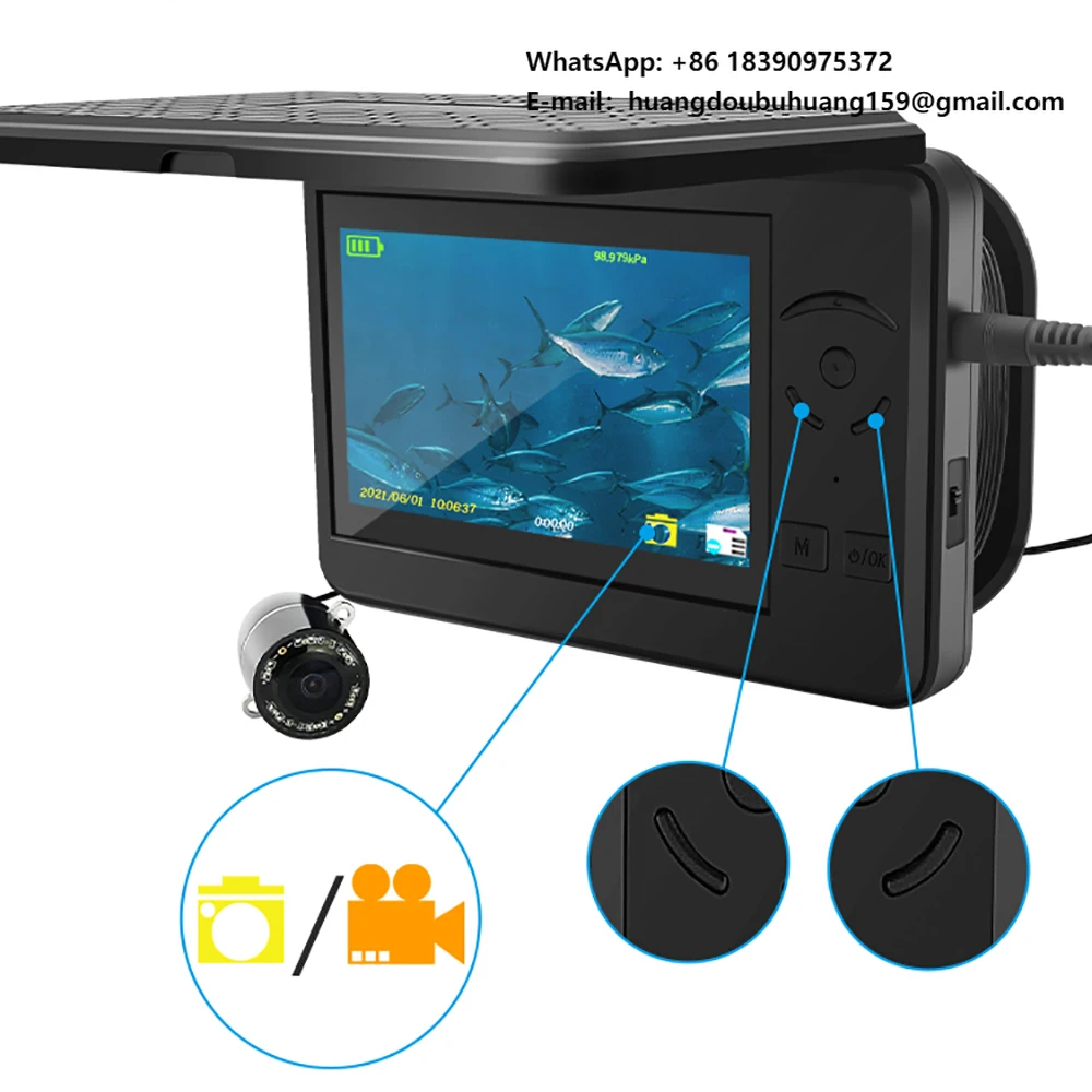 Водонепроницаемый металлический подводный видеорегистратор IP68 с экраном 4,3 дюйма, 8 ИК-лампами, кабелем 15 м, питанием от аккумулятора, CMOS-матрицей и углом обзора 180°
Водонепроницаемый металлический подводный видеорегистратор IP68 с экраном 4,3 дюйма, 8 ИК-лампами, кабелем 15 м, питанием от аккумулятора, CMOS-матрицей и углом обзора 180°