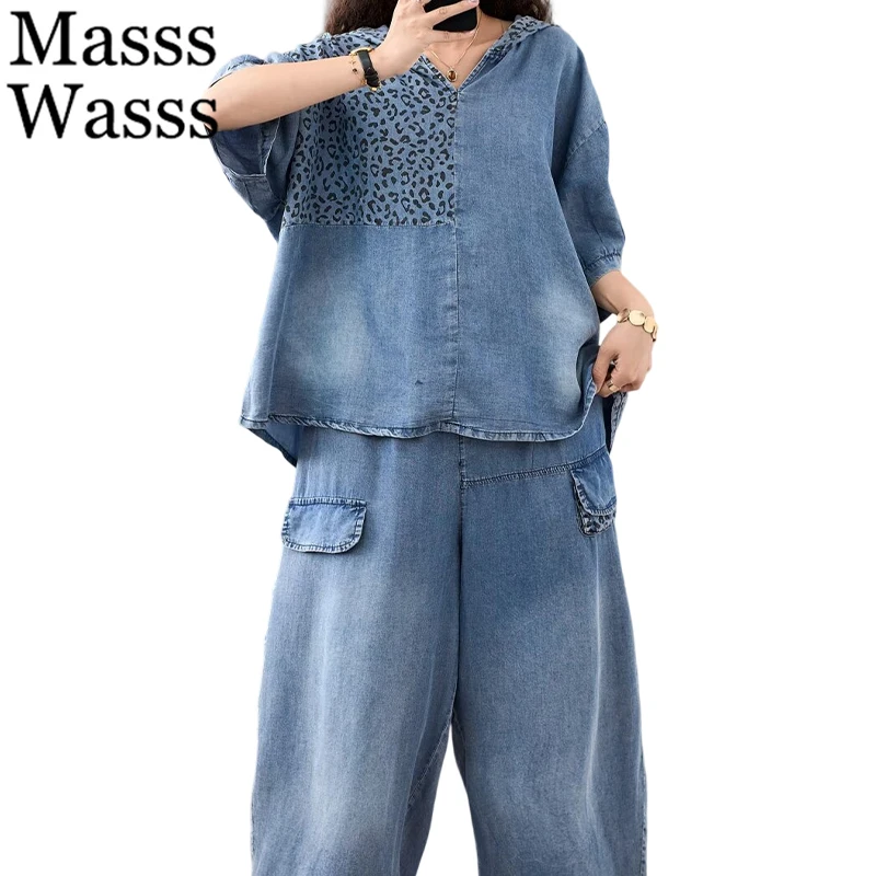 Masss Wasss Summer Womens Printed Suits Denim 2 Pieces Sets Loose Hooded Leopard Tops Casual Jeans Vintage Pants Fashion Outfits
Masss Wasss Summer Womens Printed Suits Denim 2 Pieces Sets Loose Hooded Leopard Tops Casual Jeans Vintage Pants Fashion Outfits