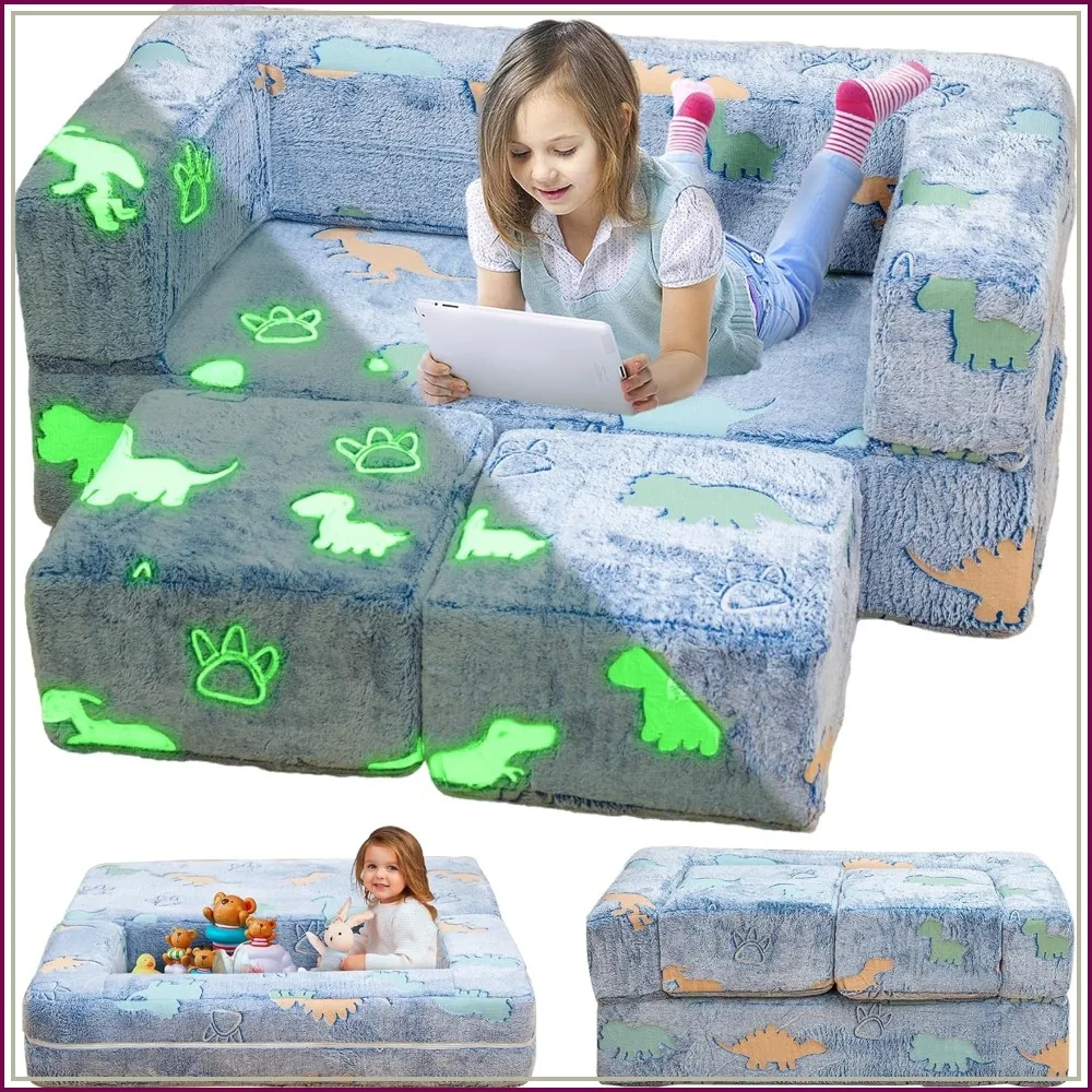 Glow in The Dark Toddler Couch, Kids Fold Out Play Couch with Foam Cushions, Convertible Sofa for Playroom, Blue Dinosaur
Glow in The Dark Toddler Couch, Kids Fold Out Play Couch with Foam Cushions, Convertible Sofa for Playroom, Blue Dinosaur