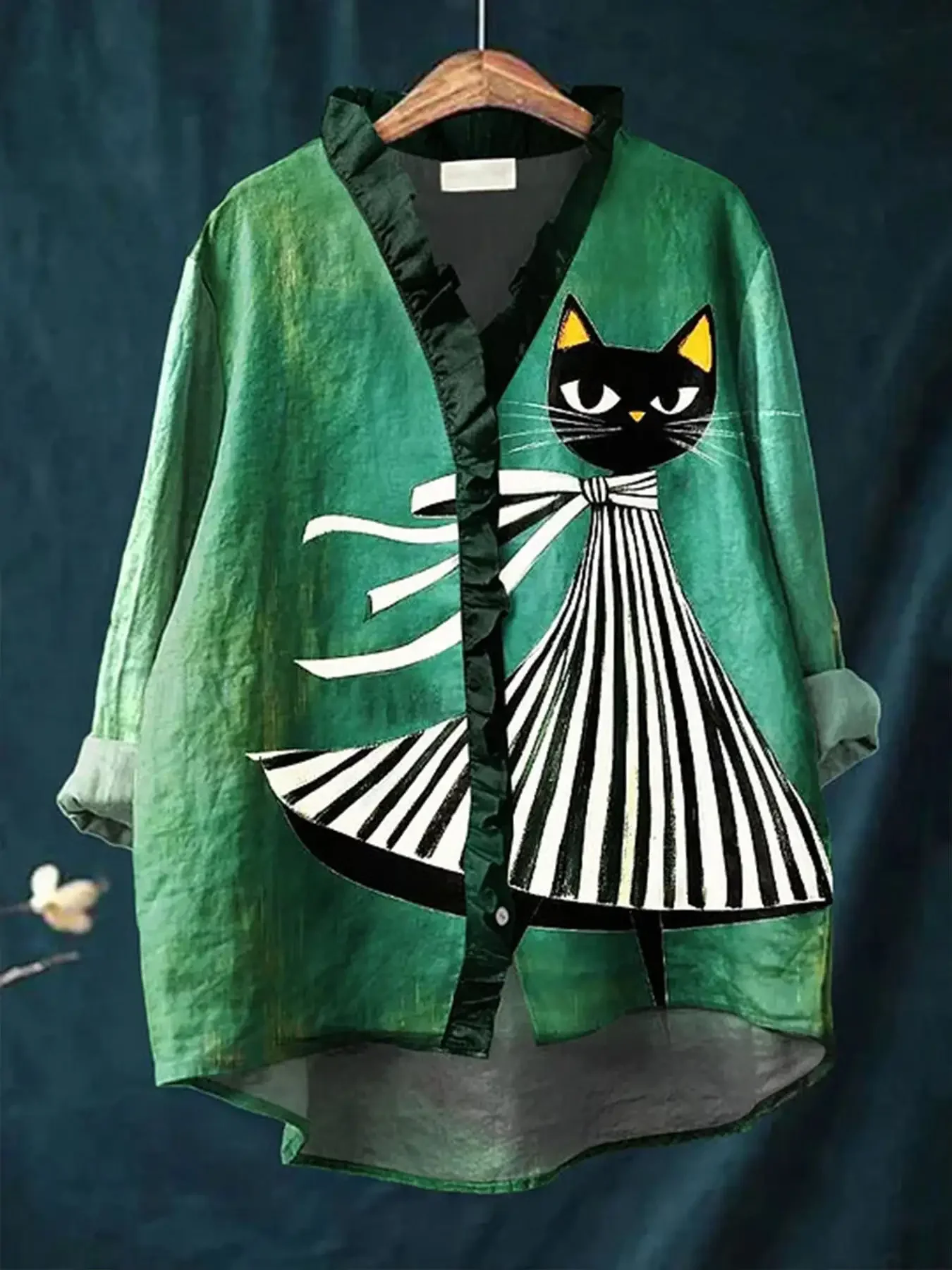 Women's new floral print ruffle long sleeved shirt - soft touch texture loose fit, camisas estampadas
Women's new floral print ruffle long sleeved shirt - soft touch texture loose fit, camisas estampadas