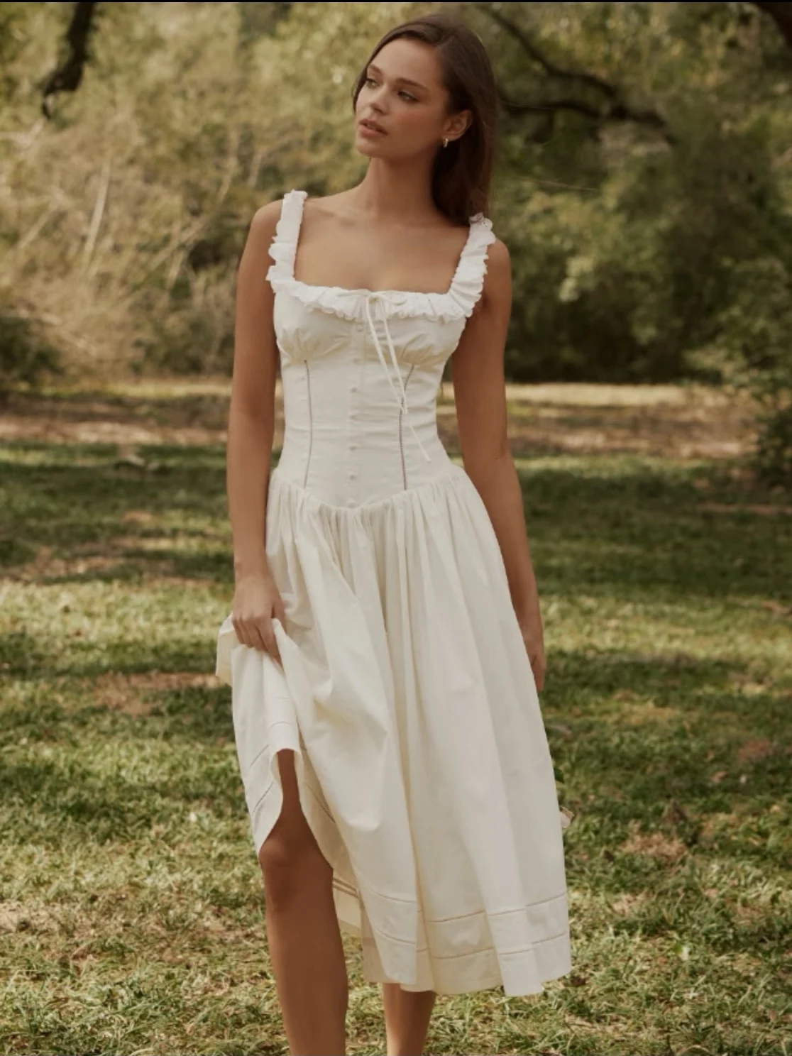 Elegant High Waist Long Dress Lace Trim Square Neck White Cotton Polyester Spandex H Version Casual Travel Spring 2026
Elegant High Waist Long Dress Lace Trim Square Neck White Cotton Polyester Spandex H Version Casual Travel Spring 2026