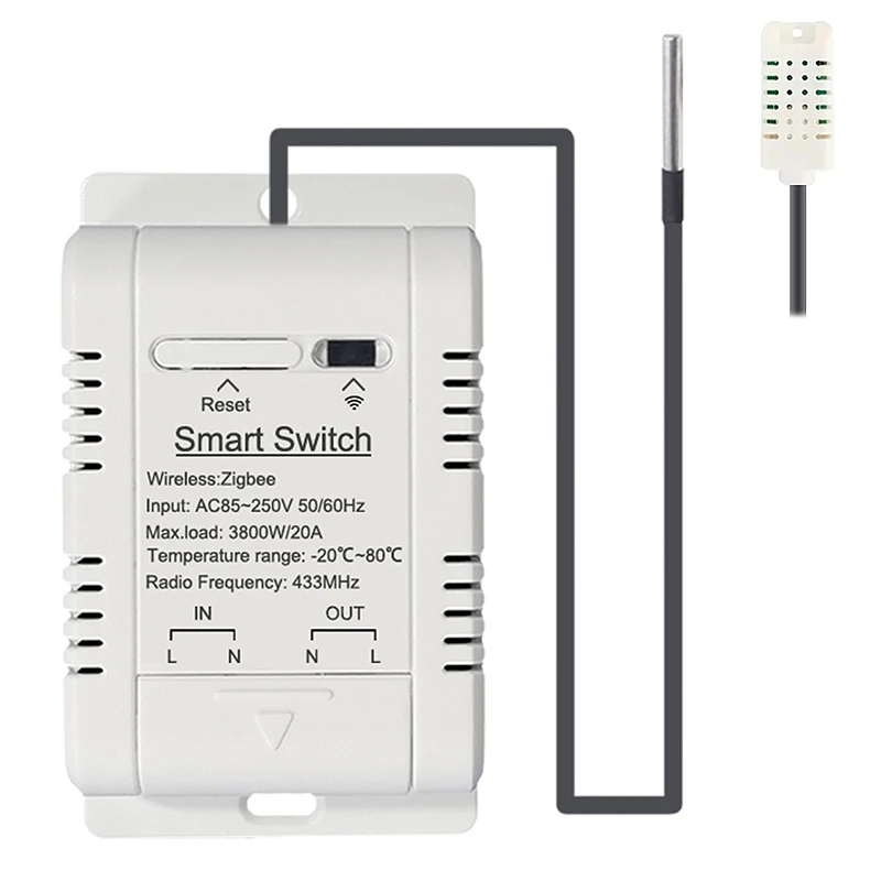 Tuya Zigbe Smart Temperature Humidity Switch Controller 20A 3800W with Waterproof Sensor Automation Timer APP Remote Voice
Tuya Zigbe Smart Temperature Humidity Switch Controller 20A 3800W with Waterproof Sensor Automation Timer APP Remote Voice