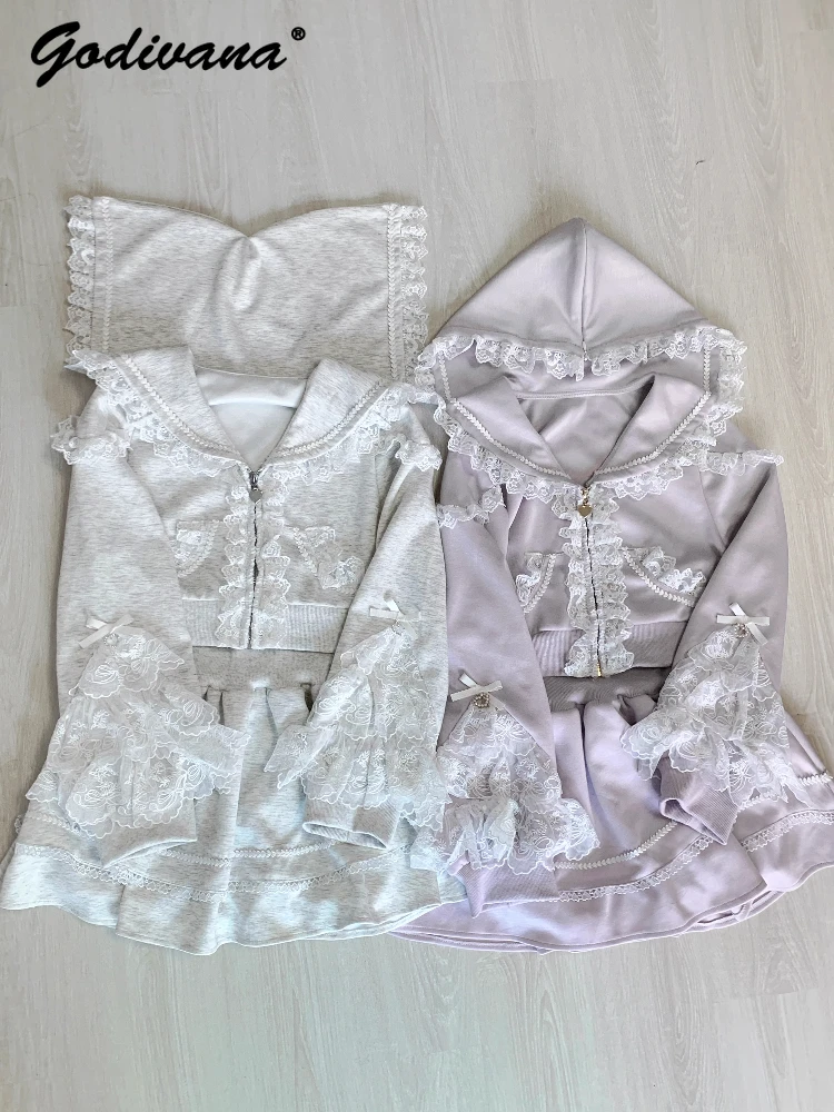 Original Mine Mass Production Lace Spliced Hooded Short Coat Sportswear Set Long Sleeve Girl Women's Casual Top and Skirt Set
Original Mine Mass Production Lace Spliced Hooded Short Coat Sportswear Set Long Sleeve Girl Women's Casual Top and Skirt Set