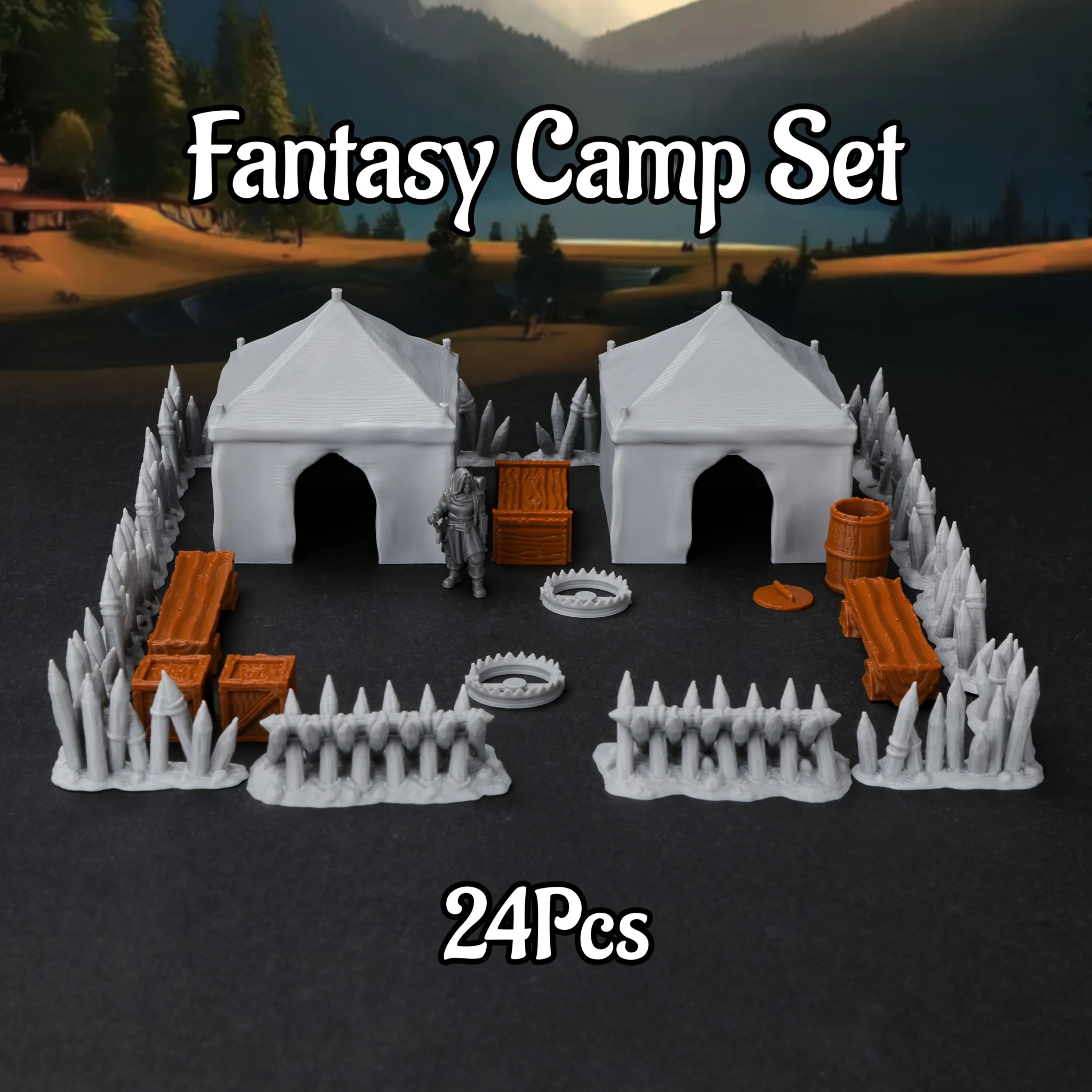 28mm Fantasy Camp RPG Miniature Terrain, Colonial Tents & Camp Additions for Tabletop Gaming, Gift for TRPG Enthusiasts
28mm Fantasy Camp RPG Miniature Terrain, Colonial Tents & Camp Additions for Tabletop Gaming, Gift for TRPG Enthusiasts