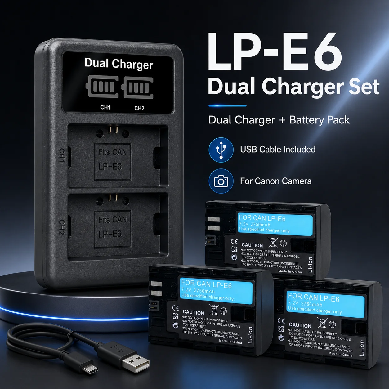 Rechargeable LP-E6N 2750mAh Battery with LED Dual Charger for Canon EOS 5D Series 6D 7D 70D 80D 5DS R
Rechargeable LP-E6N 2750mAh Battery with LED Dual Charger for Canon EOS 5D Series 6D 7D 70D 80D 5DS R