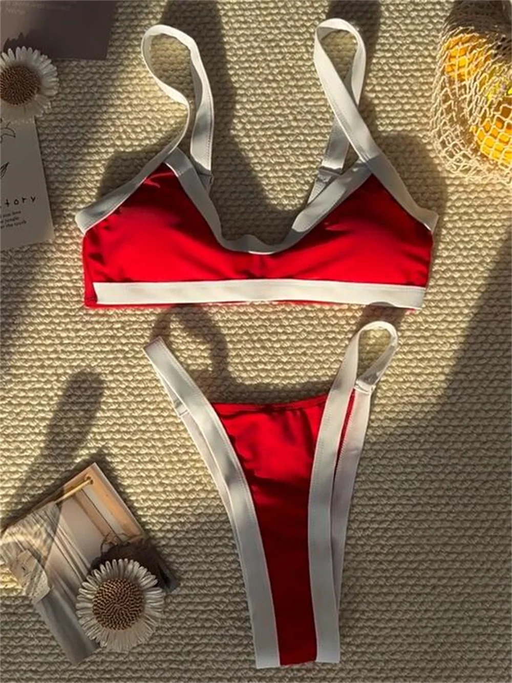 Contrast Color Red Y2k Bikini Swimsuit White Border Korean Swimwear Tanga Women Sports Vacation Outfit Beach Bathing Bikinis Set
Contrast Color Red Y2k Bikini Swimsuit White Border Korean Swimwear Tanga Women Sports Vacation Outfit Beach Bathing Bikinis Set