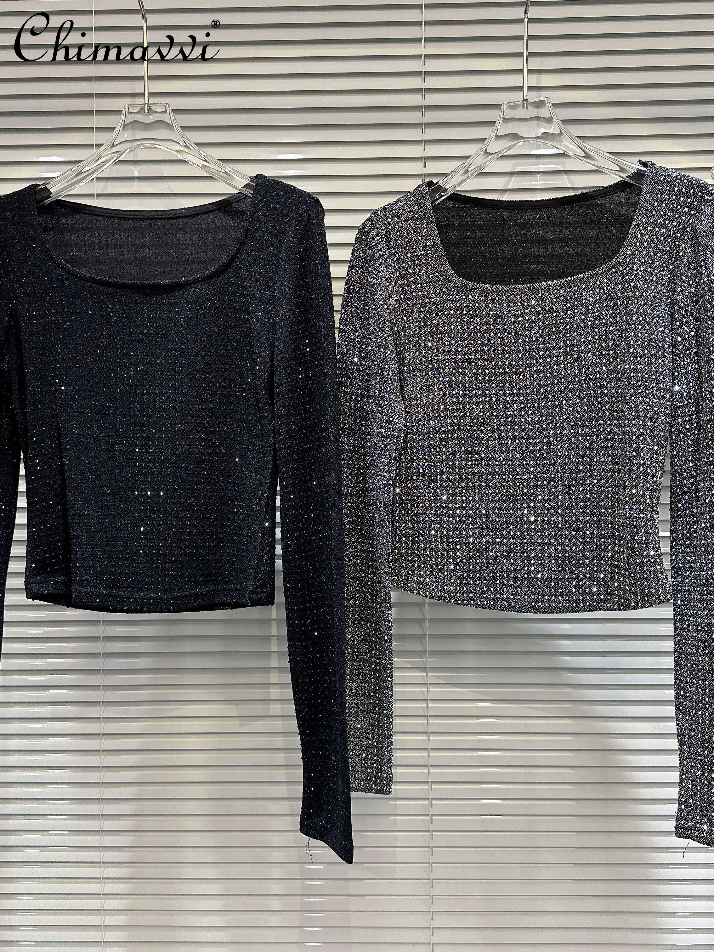Fashion T-shirt Autumn Streetwear Ladies Square Collar Full Body Hot Rhinestone Bright Silk Fabric Long Sleeve Pullover Tees Top
Fashion T-shirt Autumn Streetwear Ladies Square Collar Full Body Hot Rhinestone Bright Silk Fabric Long Sleeve Pullover Tees Top