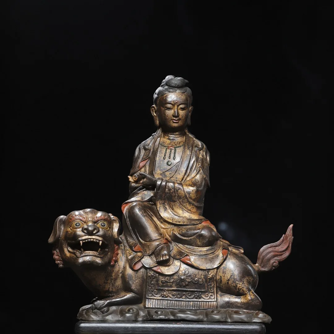 Old Bronze Gilded Cinnabar High Relief Manjusri Bodhisattva Buddha Mount divine beast Worship Hall Town house
Old Bronze Gilded Cinnabar High Relief Manjusri Bodhisattva Buddha Mount divine beast Worship Hall Town house