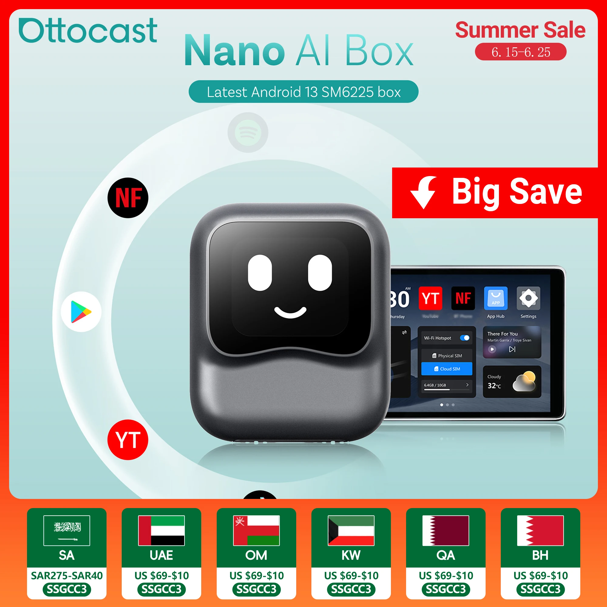 OTTOCAST Ottaibox Nano Android 13 Wireless CarPlay Android Auto AI Box for Netflix Car Accessories for Benz Audi VW Ford Toyota
OTTOCAST Ottaibox Nano Android 13 Wireless CarPlay Android Auto AI Box for Netflix Car Accessories for Benz Audi VW Ford Toyota