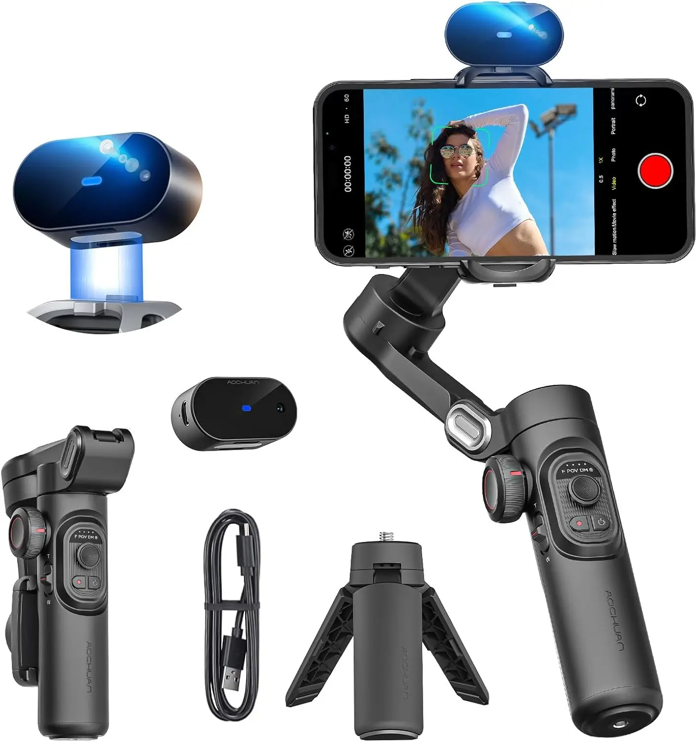 AI Tracking Phone Gimbal Stabilizer, No App Needed, Gesture Control, 3-Axis Foldable Handheld Tripod for iPhone Android, Black
AI Tracking Phone Gimbal Stabilizer, No App Needed, Gesture Control, 3-Axis Foldable Handheld Tripod for iPhone Android, Black