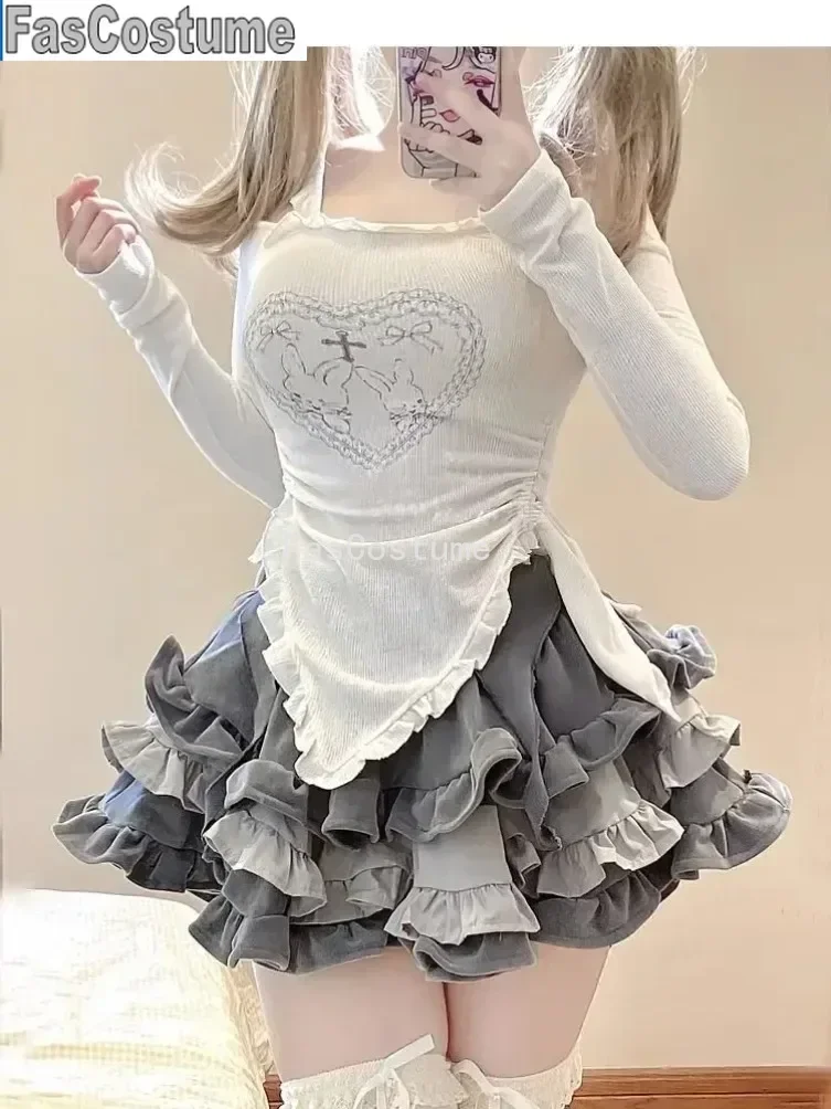 Japanese Kawaii Women Sweet Rabbit Two Set Print Cute Skirt Suit Female Korean Slim Autumn Tops+Princess Cake Skirt 2023
Japanese Kawaii Women Sweet Rabbit Two Set Print Cute Skirt Suit Female Korean Slim Autumn Tops+Princess Cake Skirt 2023