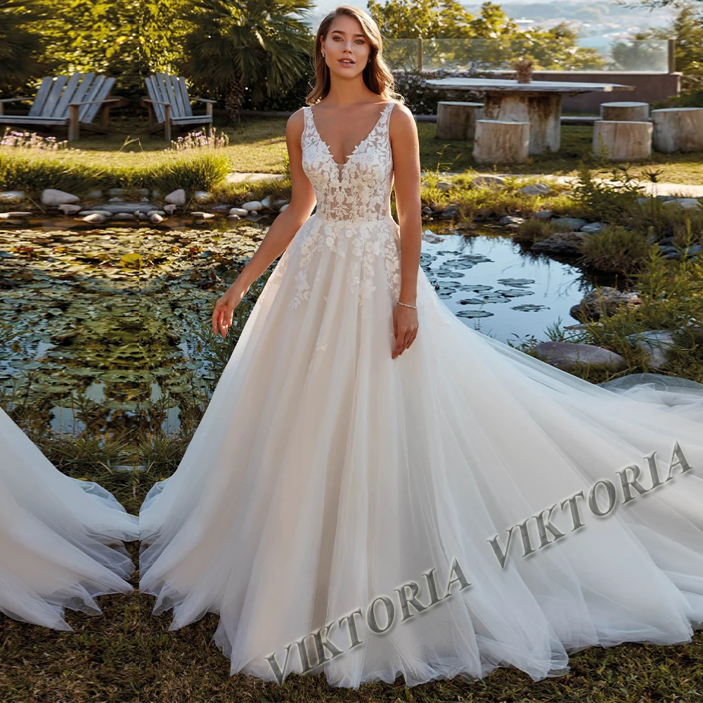 Stylish Backless Wedding Dresses For Women Bride Sleeveless V-neck 2026 A-LINE Appliques Robe De Mariée Drop Shipping
Stylish Backless Wedding Dresses For Women Bride Sleeveless V-neck 2026 A-LINE Appliques Robe De Mariée Drop Shipping