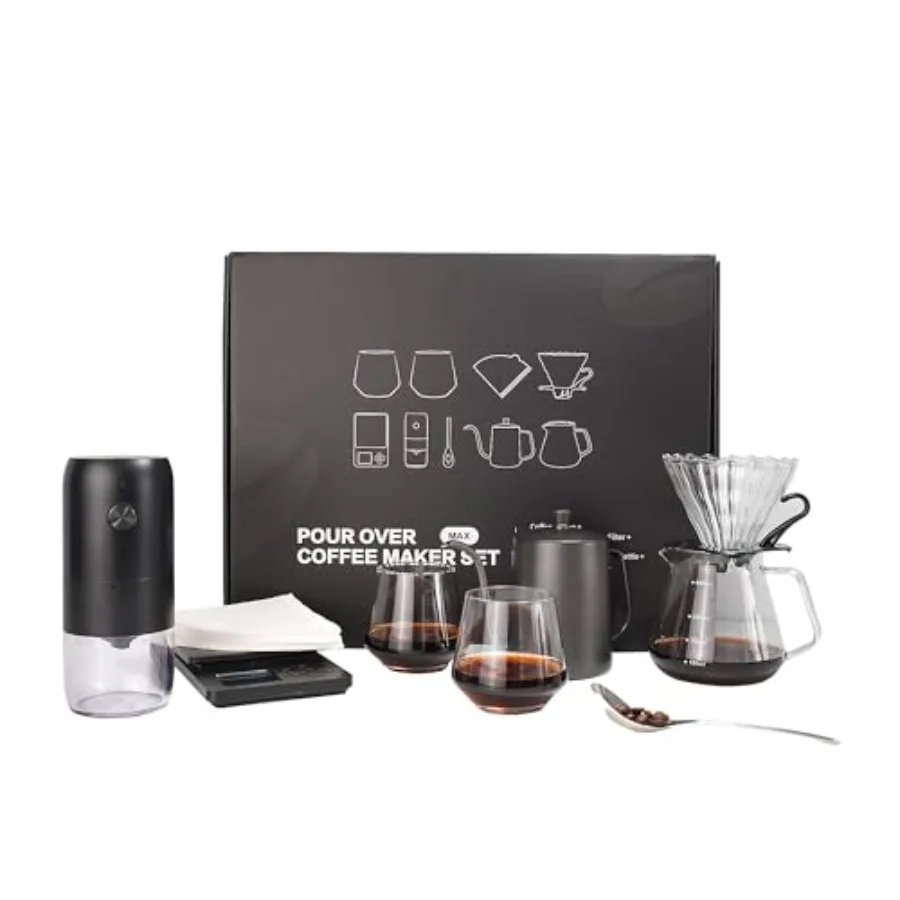 Coffee Pour Over Kit Hand Drip with Kettle, Electric Grinder, Camping Travel Coffee Kit Ideal for Anniversary Birthday Gift
Coffee Pour Over Kit Hand Drip with Kettle, Electric Grinder, Camping Travel Coffee Kit Ideal for Anniversary Birthday Gift