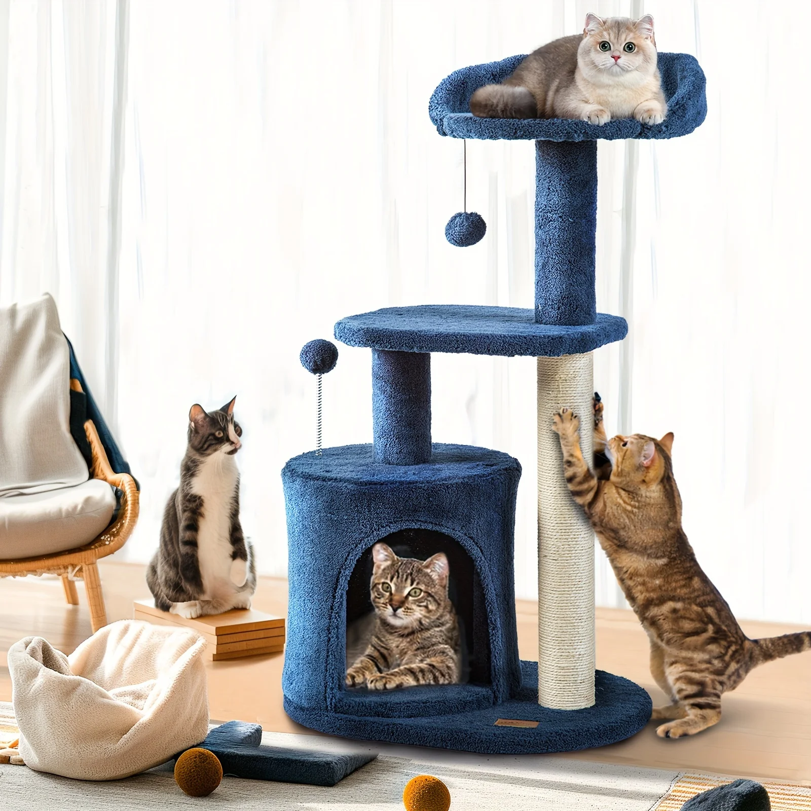 ClevaHome Deep Denim Cat Tree, 32 Inches, Cozy Condo, Sisal Scratching Post, Plush Perches, and Pompom Toys for Indoor Cats, Christmas Pet Supplies Replacement
ClevaHome Deep Denim Cat Tree, 32 Inches, Cozy Condo, Sisal Scratching Post, Plush Perches, and Pompom Toys for Indoor Cats, Christmas Pet Supplies Replacement