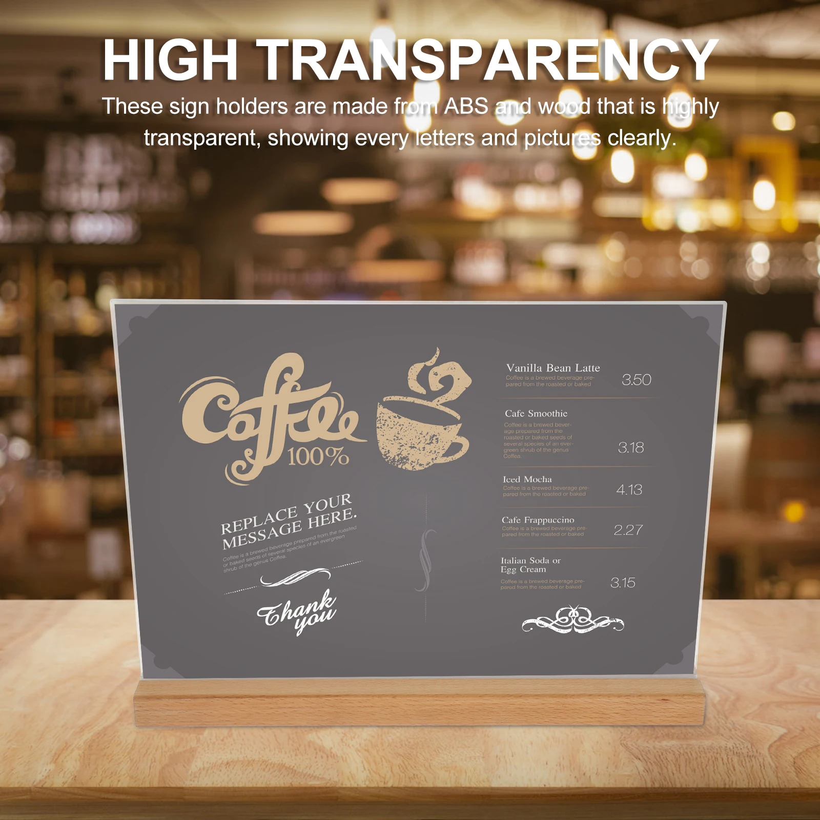 T Type Table Sign Holder Clear ABS Wood Display Stand for Office Restaurant Hotel Brochure Price Card Holder Table Tents
T Type Table Sign Holder Clear ABS Wood Display Stand for Office Restaurant Hotel Brochure Price Card Holder Table Tents