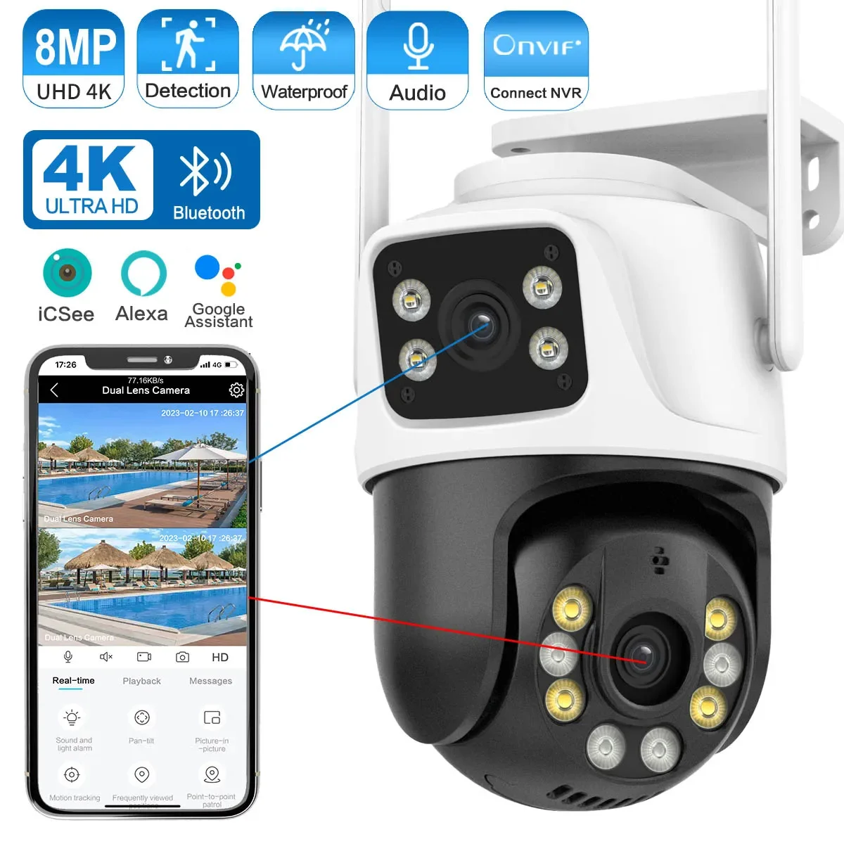 2024 Dual Lens WIFI Camera 8MP 4K Wireless Outdoor Camera Security Protection Human Detection Video Surveillance Cam ICSEE APP
2024 Dual Lens WIFI Camera 8MP 4K Wireless Outdoor Camera Security Protection Human Detection Video Surveillance Cam ICSEE APP