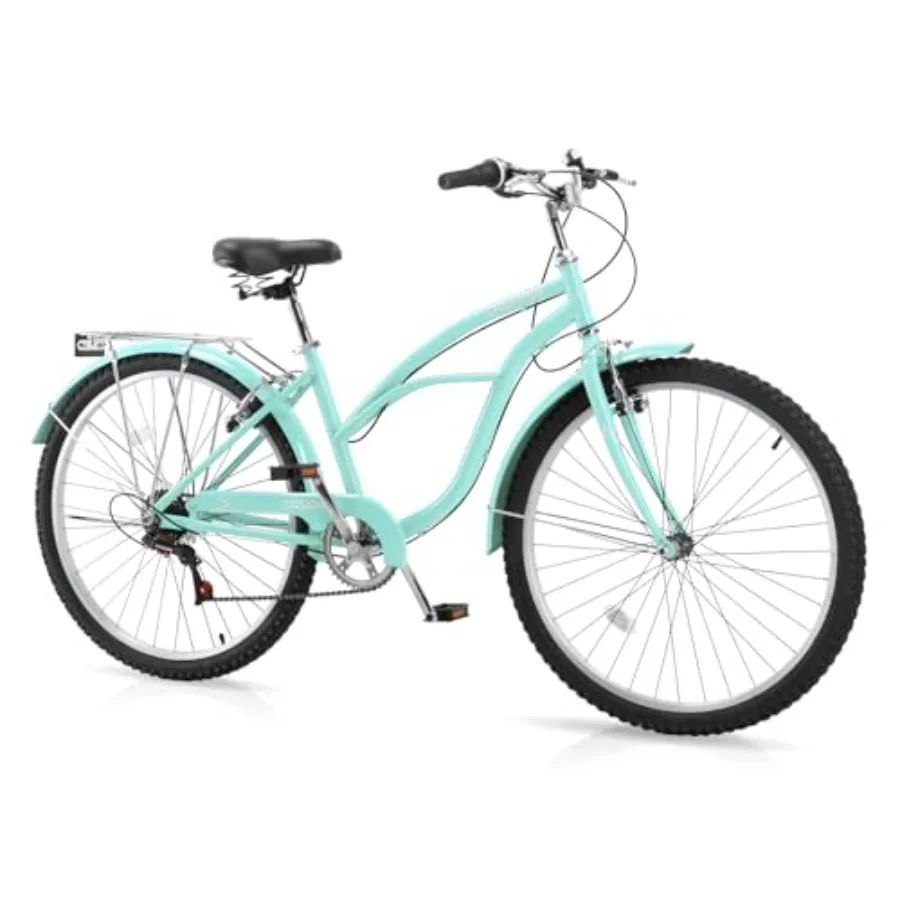 Women Bike, 26 Inch Beach Cruiser Bike, 7 Speed Commuter Bicycle with Ergonomic Upright Frame, Full Front Rear Fenders Green/Bl
Women Bike, 26 Inch Beach Cruiser Bike, 7 Speed Commuter Bicycle with Ergonomic Upright Frame, Full Front Rear Fenders Green/Bl