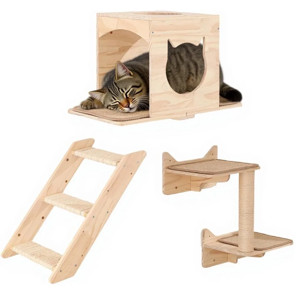 KVIDA Cat Wall Shelves Set – 5PCS Extra-Large Wall Mounted Cat Furniture with 2 Platforms, Sisal Scratching Post & Cat House – S 
KVIDA Cat Wall Shelves Set – 5PCS Extra-Large Wall Mounted Cat Furniture with 2 Platforms, Sisal Scratching Post & Cat House – S